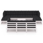 vidaXL Set mobilier grădină cu perne, 11 piese, alb, lemn masiv pin