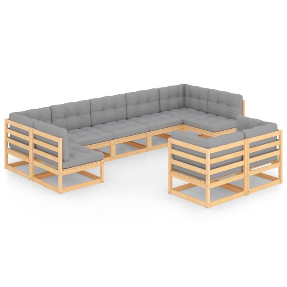 vidaXL Set mobilier grădină cu perne, 9 piese, lemn masiv de pin