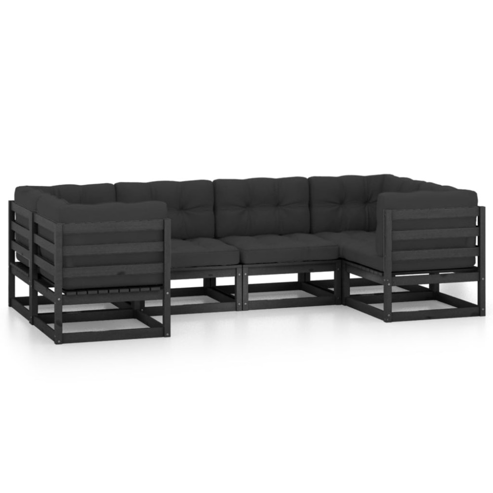 vidaXL Set mobilier grădină cu perne, 6 piese, negru, lemn masiv pin