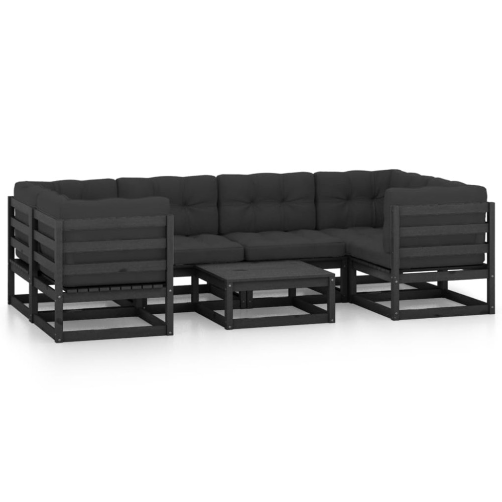 vidaXL Set mobilier grădină cu perne, 7 piese, negru, lemn masiv pin