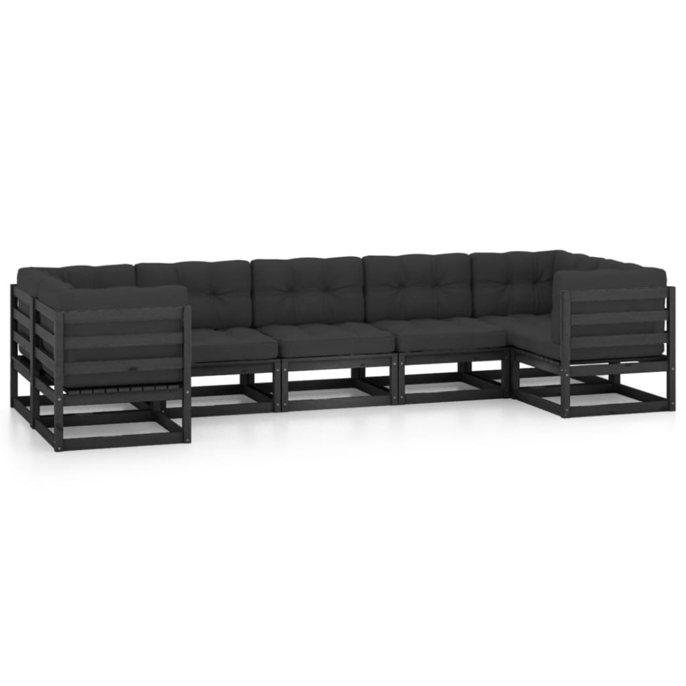 vidaXL Set mobilier grădină cu perne, 7 piese, negru, lemn masiv pin