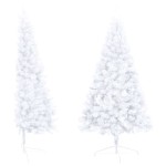 vidaXL Jumătate brad Crăciun pre-iluminat cu set globuri, alb, 210 cm