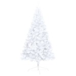 vidaXL Jumătate brad Crăciun pre-iluminat cu set globuri, alb, 210 cm