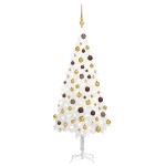 vidaXL Brad Crăciun pre-iluminat artificial, set globuri, alb, 120 cm vidaXL Brad Crăciun pre-iluminat artificial, set globuri, alb, 120 cm