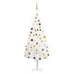 vidaXL Brad Crăciun pre-iluminat artificial, set globuri, alb, 180 cm vidaXL Brad Crăciun pre-iluminat artificial, set globuri, alb, 180 cm