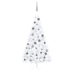 vidaXL Jumătate brad Crăciun pre-iluminat cu set globuri, alb, 150 cm vidaXL Jumătate brad Crăciun pre-iluminat cu set globuri, alb, 150 cm