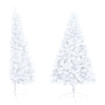 vidaXL Jumătate brad Crăciun pre-iluminat cu set globuri, alb, 150 cm vidaXL Jumătate brad Crăciun pre-iluminat cu set globuri, alb, 150 cm