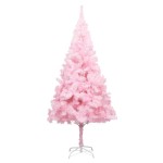 vidaXL Brad Crăciun pre-iluminat cu set globuri, roz, 240 cm, PVC vidaXL Brad Crăciun pre-iluminat cu set globuri, roz, 240 cm, PVC
