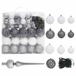 vidaXL Brad Crăciun pre-iluminat cu set globuri, negru, 240 cm, PVC vidaXL Brad Crăciun pre-iluminat cu set globuri, negru, 240 cm, PVC
