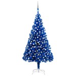 vidaXL Brad Crăciun pre-iluminat cu set globuri, albastru, 210 cm, PVC vidaXL Brad Crăciun pre-iluminat cu set globuri, albastru, 210 cm, PVC
