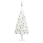 vidaXL Brad Crăciun pre-iluminat artificial, set globuri, alb, 120 cm vidaXL Brad Crăciun pre-iluminat artificial, set globuri, alb, 120 cm