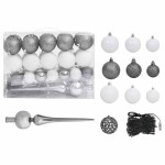 vidaXL Brad Crăciun pre-iluminat artificial, set globuri, alb, 120 cm vidaXL Brad Crăciun pre-iluminat artificial, set globuri, alb, 120 cm