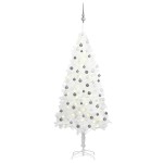 vidaXL Brad Crăciun pre-iluminat artificial, set globuri, alb, 180 cm vidaXL Brad Crăciun pre-iluminat artificial, set globuri, alb, 180 cm