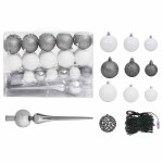 vidaXL Brad Crăciun pre-iluminat artificial, set globuri, alb, 180 cm vidaXL Brad Crăciun pre-iluminat artificial, set globuri, alb, 180 cm