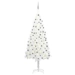 vidaXL Brad de Crăciun pre-iluminat artificial, set globuri alb 210 cm vidaXL Brad de Crăciun pre-iluminat artificial, set globuri alb 210 cm