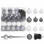vidaXL Brad de Crăciun pre-iluminat artificial, set globuri alb 210 cm vidaXL Brad de Crăciun pre-iluminat artificial, set globuri alb 210 cm
