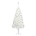 vidaXL Brad Crăciun pre-iluminat artificial, set globuri, alb, 240 cm vidaXL Brad Crăciun pre-iluminat artificial, set globuri, alb, 240 cm