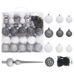 vidaXL Brad Crăciun pre-iluminat artificial, set globuri, alb, 240 cm vidaXL Brad Crăciun pre-iluminat artificial, set globuri, alb, 240 cm