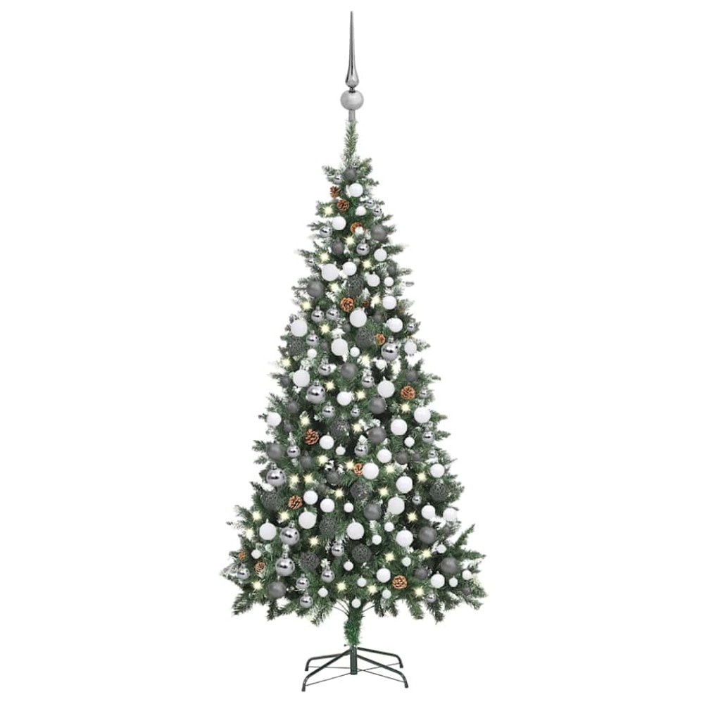 vidaXL Brad Crăciun artificial pre-iluminat globuri/conuri pin 210 cm