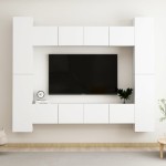 vidaXL Set dulapuri TV, 8 piese, alb, lemn prelucrat