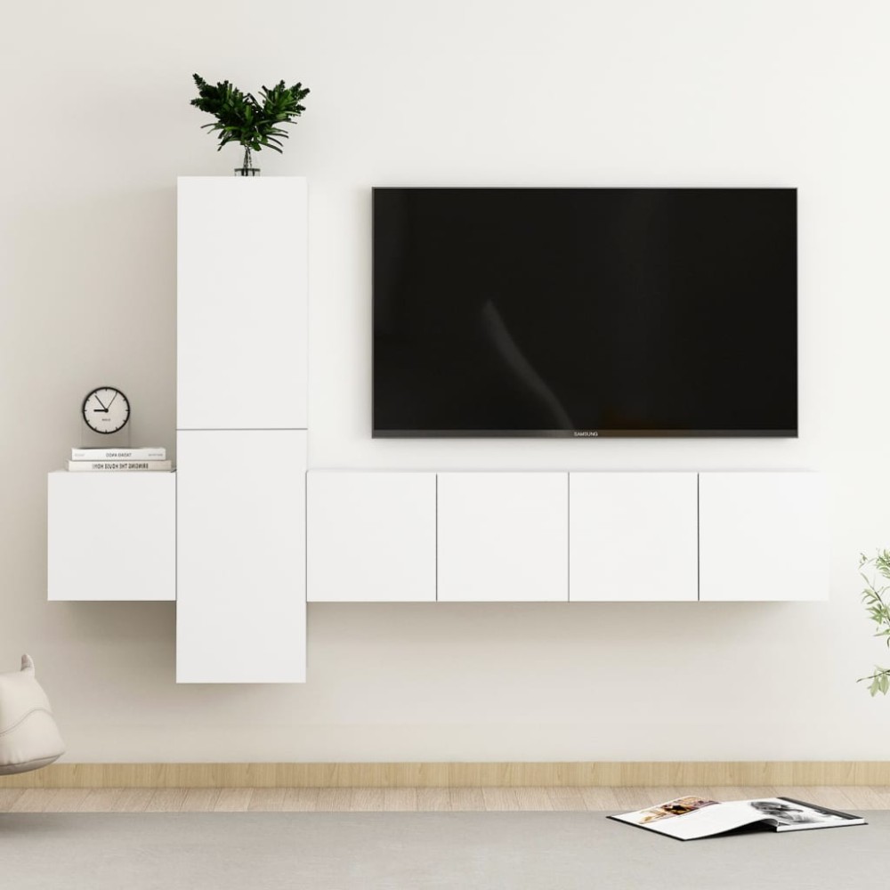 vidaXL Set dulapuri TV, 5 piese, alb, lemn prelucrat