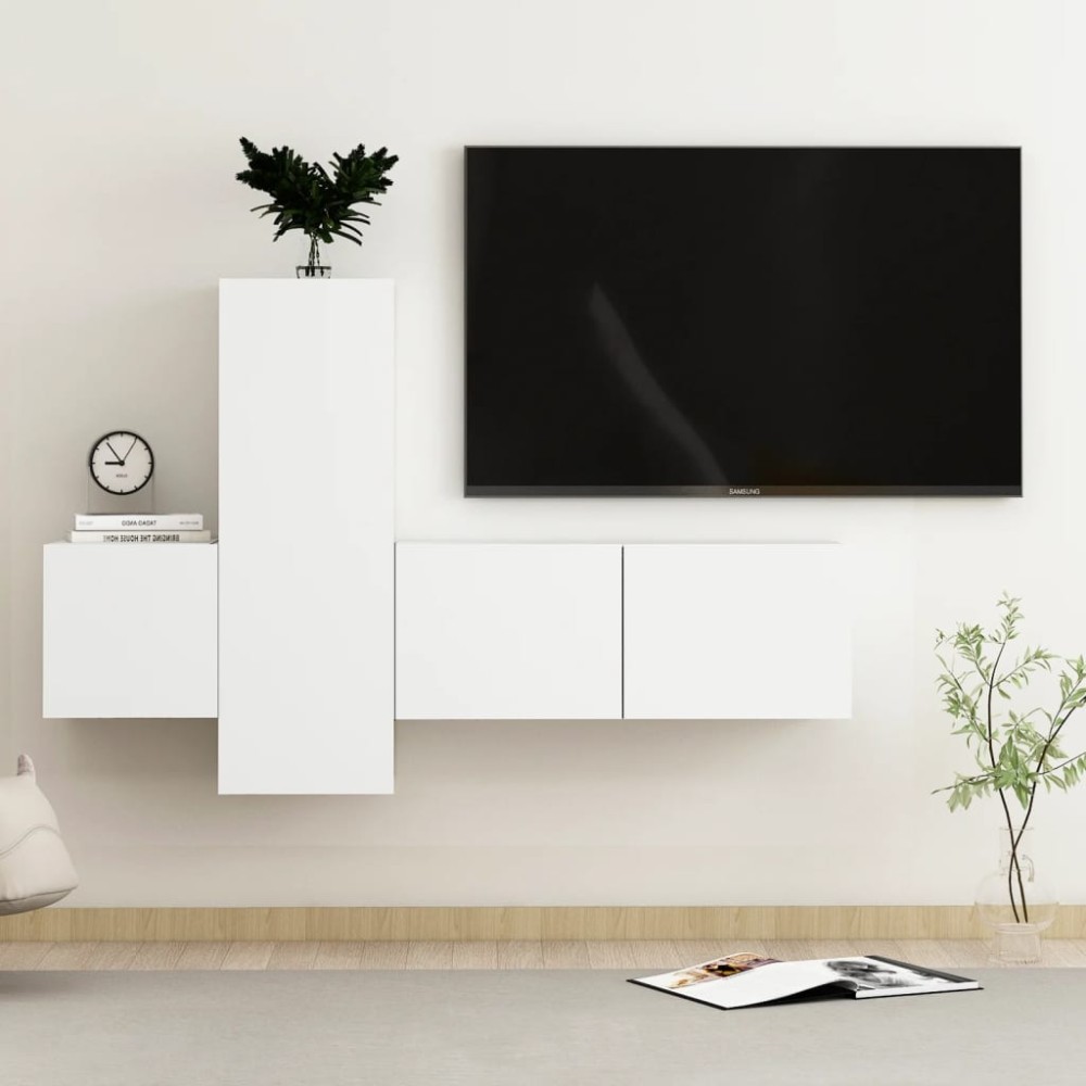 vidaXL Set dulapuri TV, 3 piese, alb, lemn prelucrat