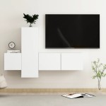 vidaXL Set dulapuri TV, 3 piese, alb, lemn prelucrat vidaXL Set dulapuri TV, 3 piese, alb, lemn prelucrat