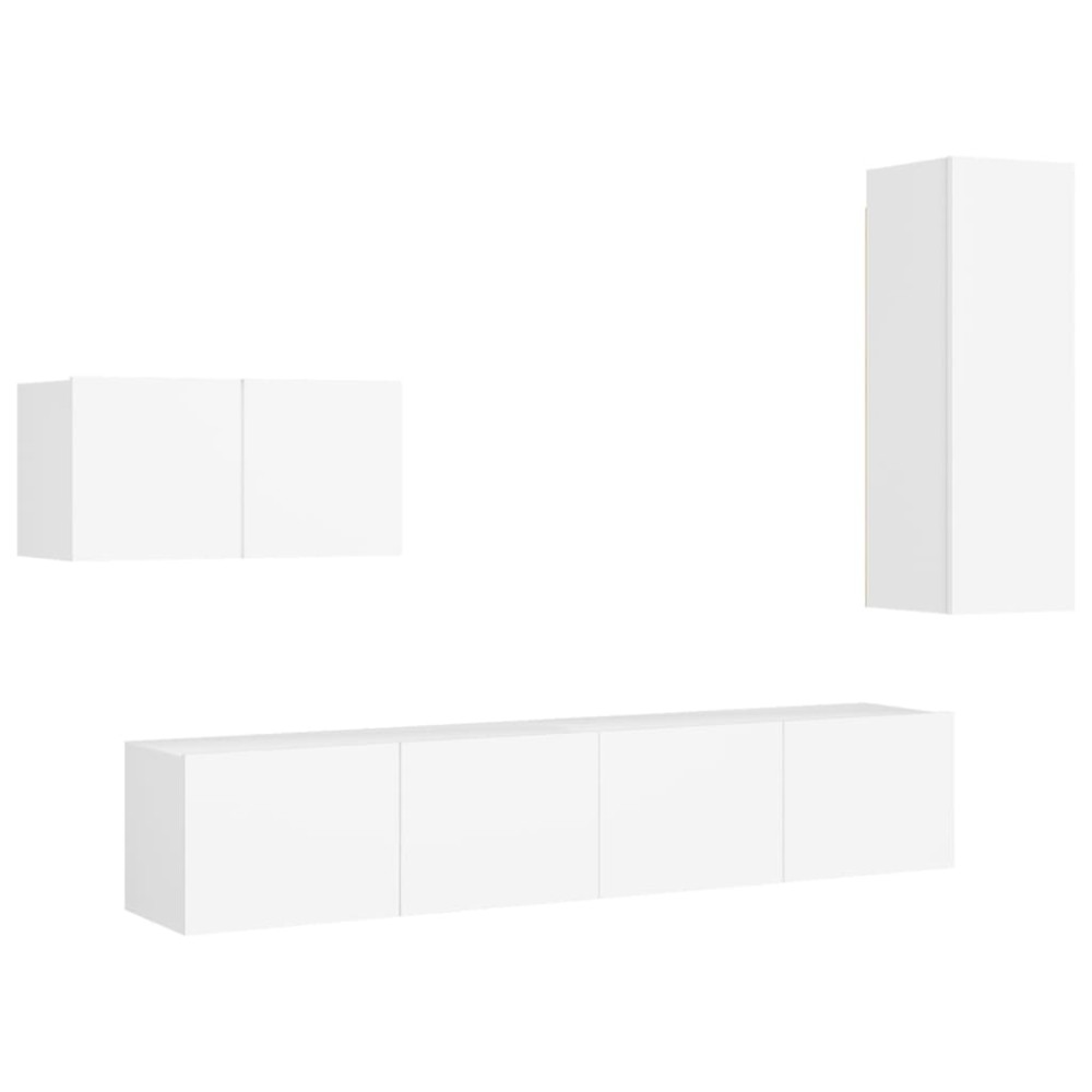 vidaXL Set dulapuri TV, 4 piese, alb, lemn prelucrat