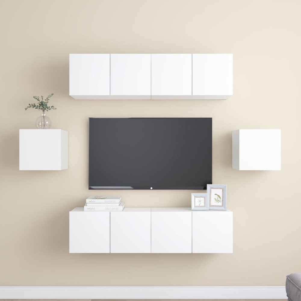vidaXL Set dulapuri TV, 6 piese, alb, lemn prelucrat