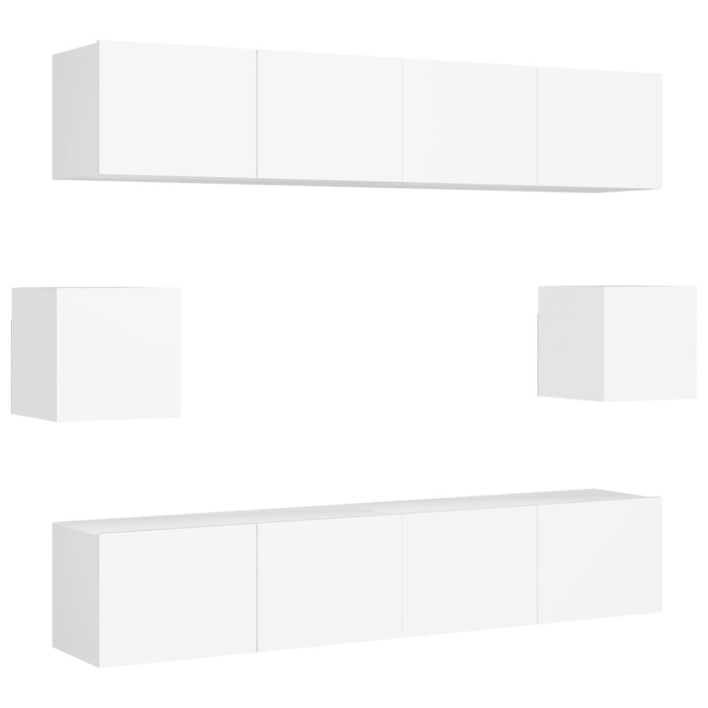 vidaXL Set de dulapuri TV, 6 piese, alb, lemn prelucrat