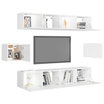 vidaXL Set de dulapuri TV, 6 piese, alb, lemn prelucrat vidaXL Set de dulapuri TV, 6 piese, alb, lemn prelucrat