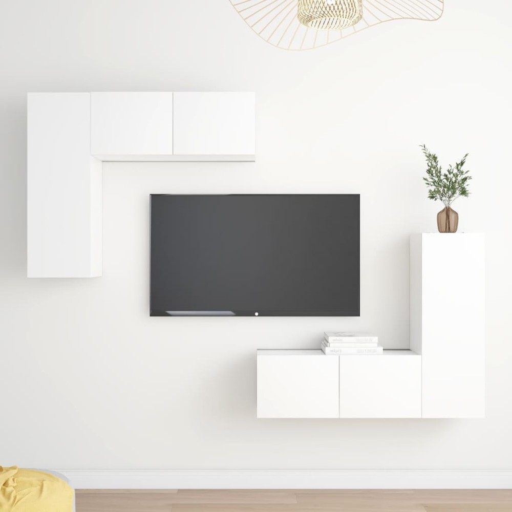 vidaXL Set dulapuri TV, 4 piese, alb, lemn prelucrat