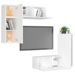 vidaXL Set dulapuri TV, 4 piese, alb, lemn prelucrat vidaXL Set dulapuri TV, 4 piese, alb, lemn prelucrat