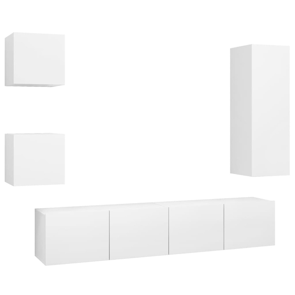 vidaXL Set dulapuri TV, 5 piese, alb, lemn prelucrat