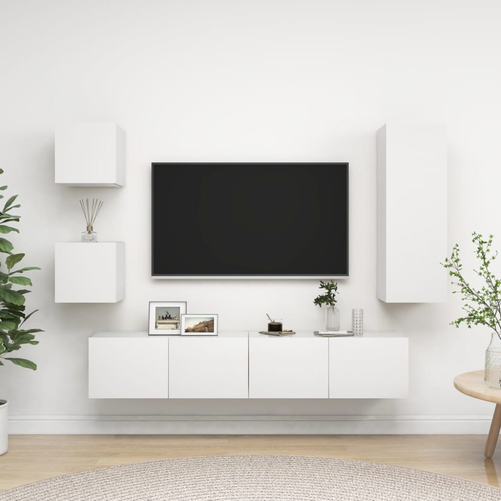 vidaXL Set dulapuri TV, 5 piese, alb, lemn prelucrat