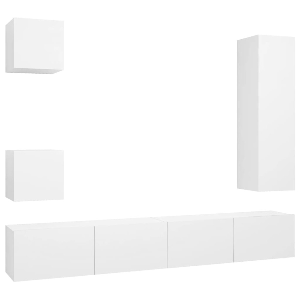 vidaXL Set dulapuri TV, 5 piese, alb, lemn prelucrat