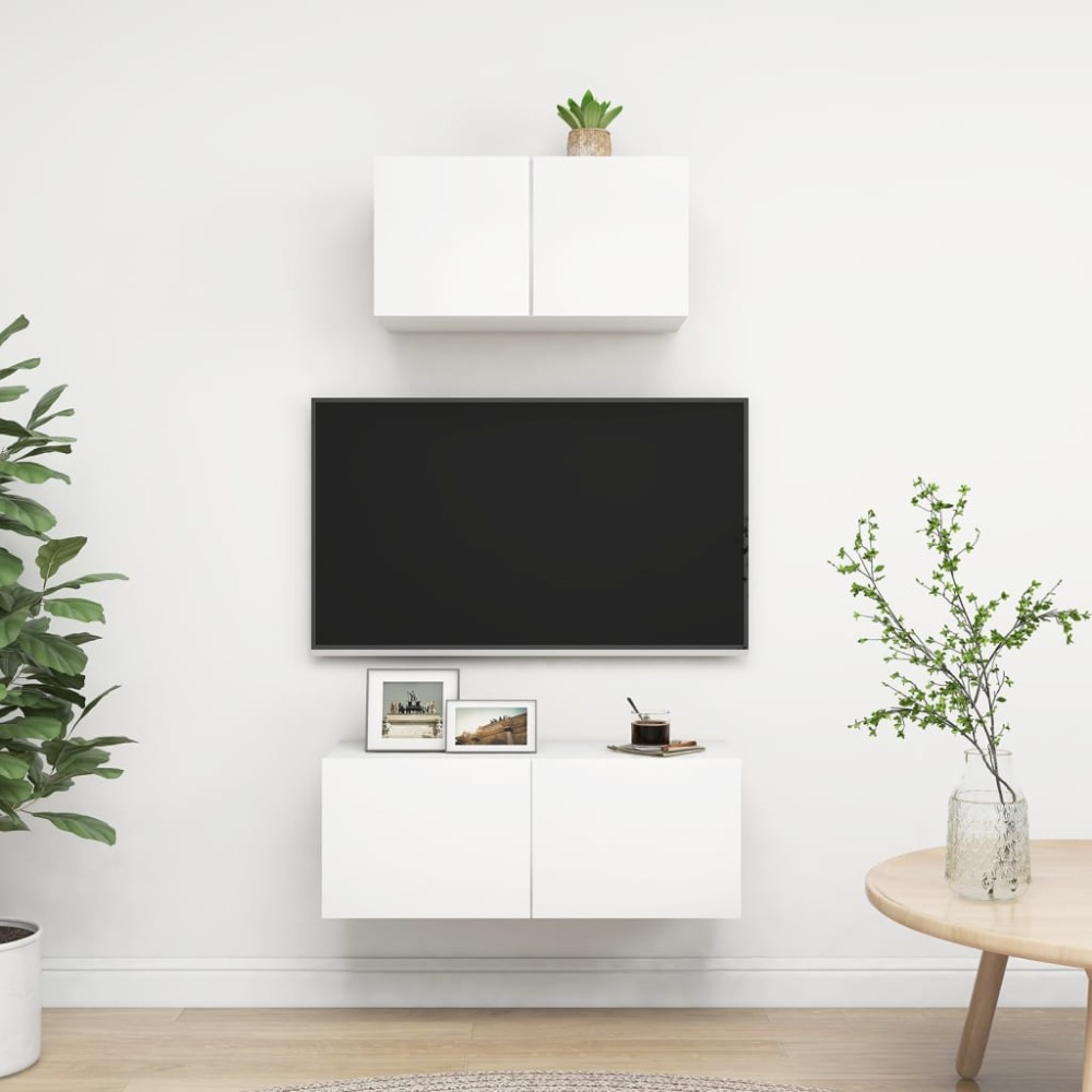 vidaXL Set dulapuri TV, 2 piese, alb, lemn prelucrat