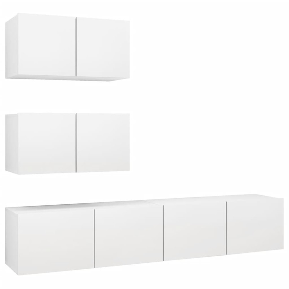 vidaXL Set dulapuri TV, 4 piese, alb, lemn prelucrat