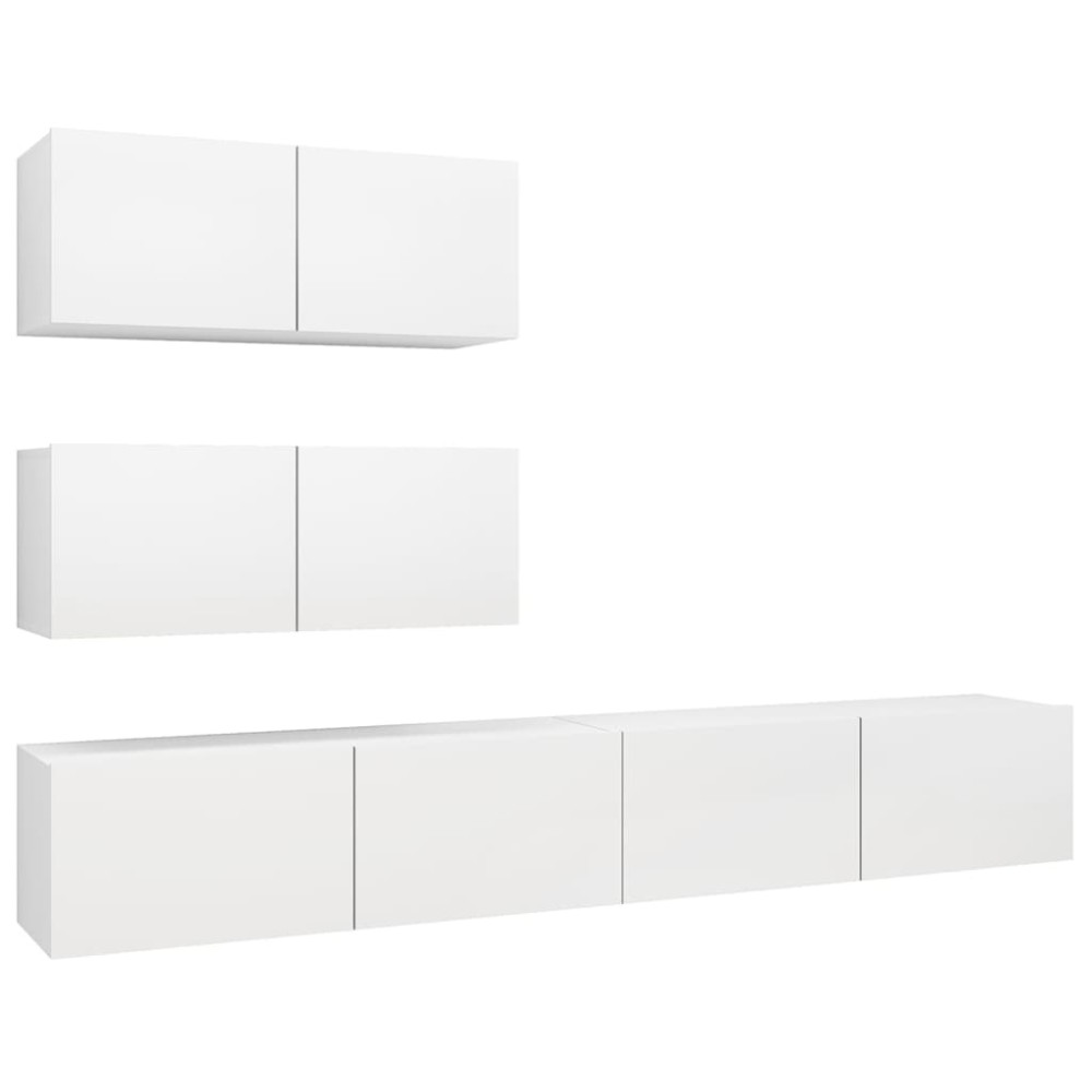 vidaXL Set dulapuri TV, 4 piese, alb, lemn prelucrat