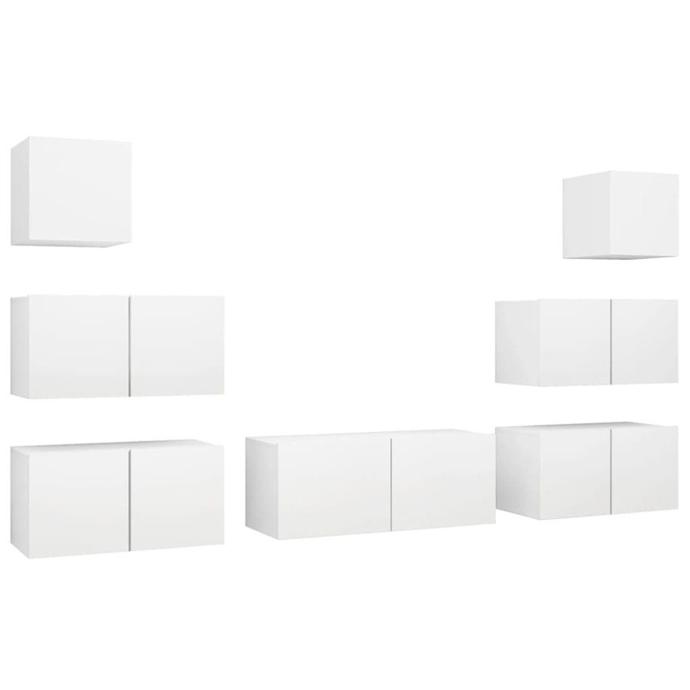 vidaXL Set dulapuri TV, 7 piese, alb, lemn prelucrat
