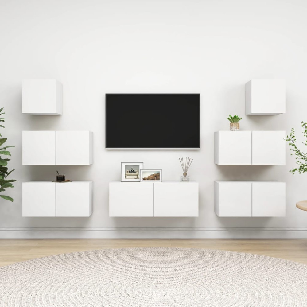 vidaXL Set dulapuri TV, 7 piese, alb, lemn prelucrat