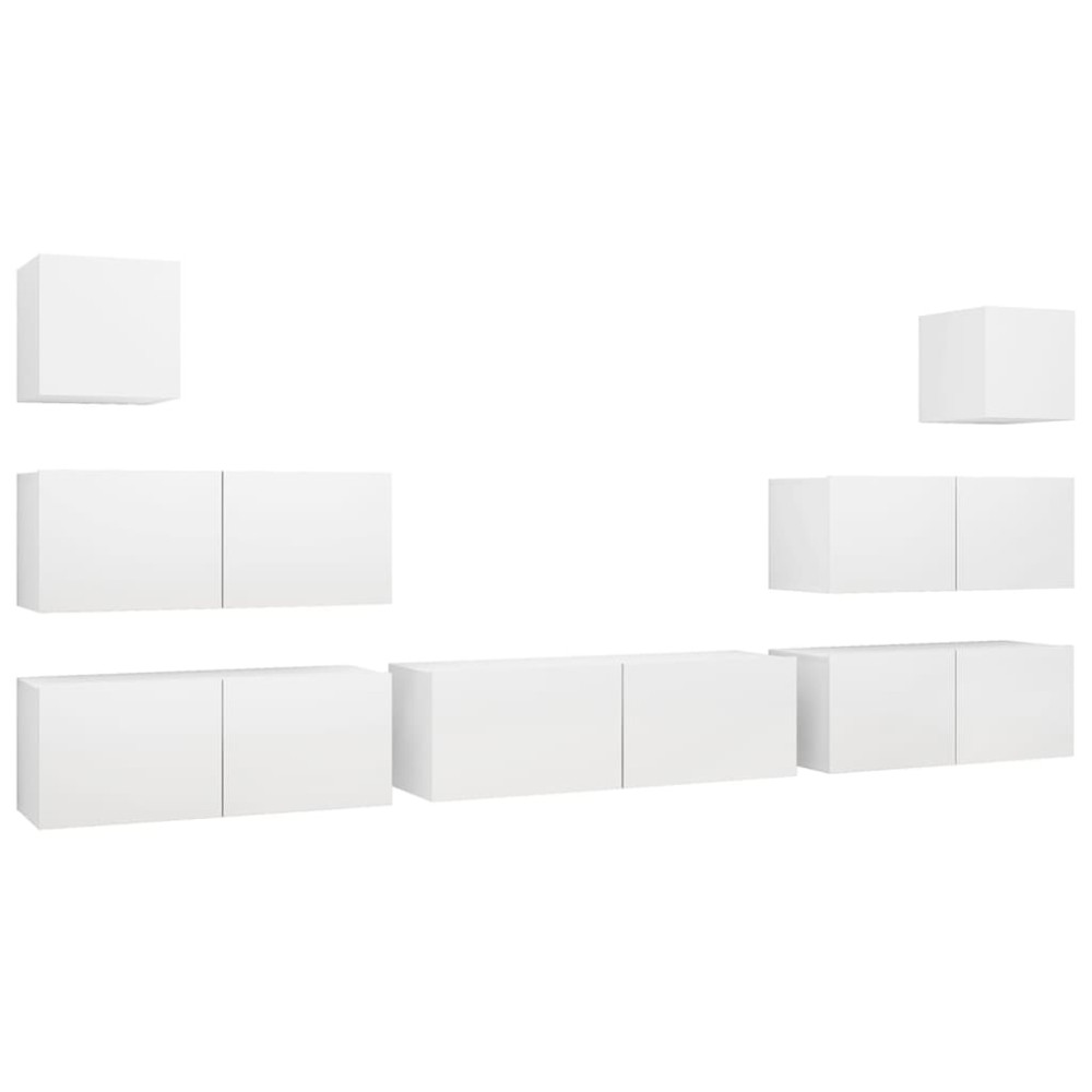vidaXL Set dulapuri TV, 7 piese, alb, lemn prelucrat
