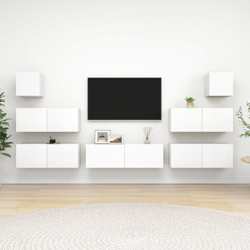 vidaXL Set dulapuri TV, 7 piese, alb, lemn prelucrat