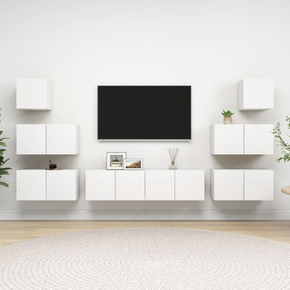 vidaXL Set dulapuri TV, 8 piese, alb, lemn prelucrat