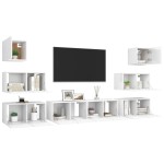 vidaXL Set dulapuri TV, 8 piese, alb, lemn prelucrat vidaXL Set dulapuri TV, 8 piese, alb, lemn prelucrat