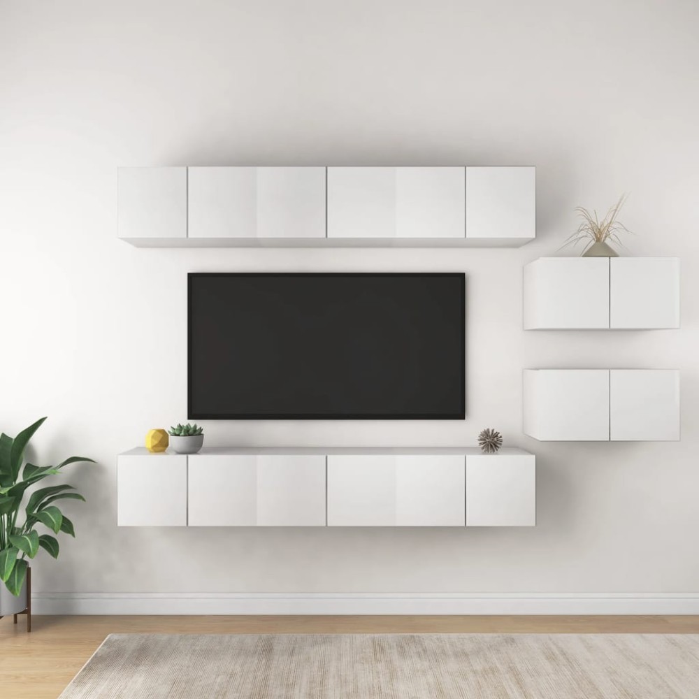 vidaXL Set dulapuri TV, 8 piese, alb, lemn prelucrat