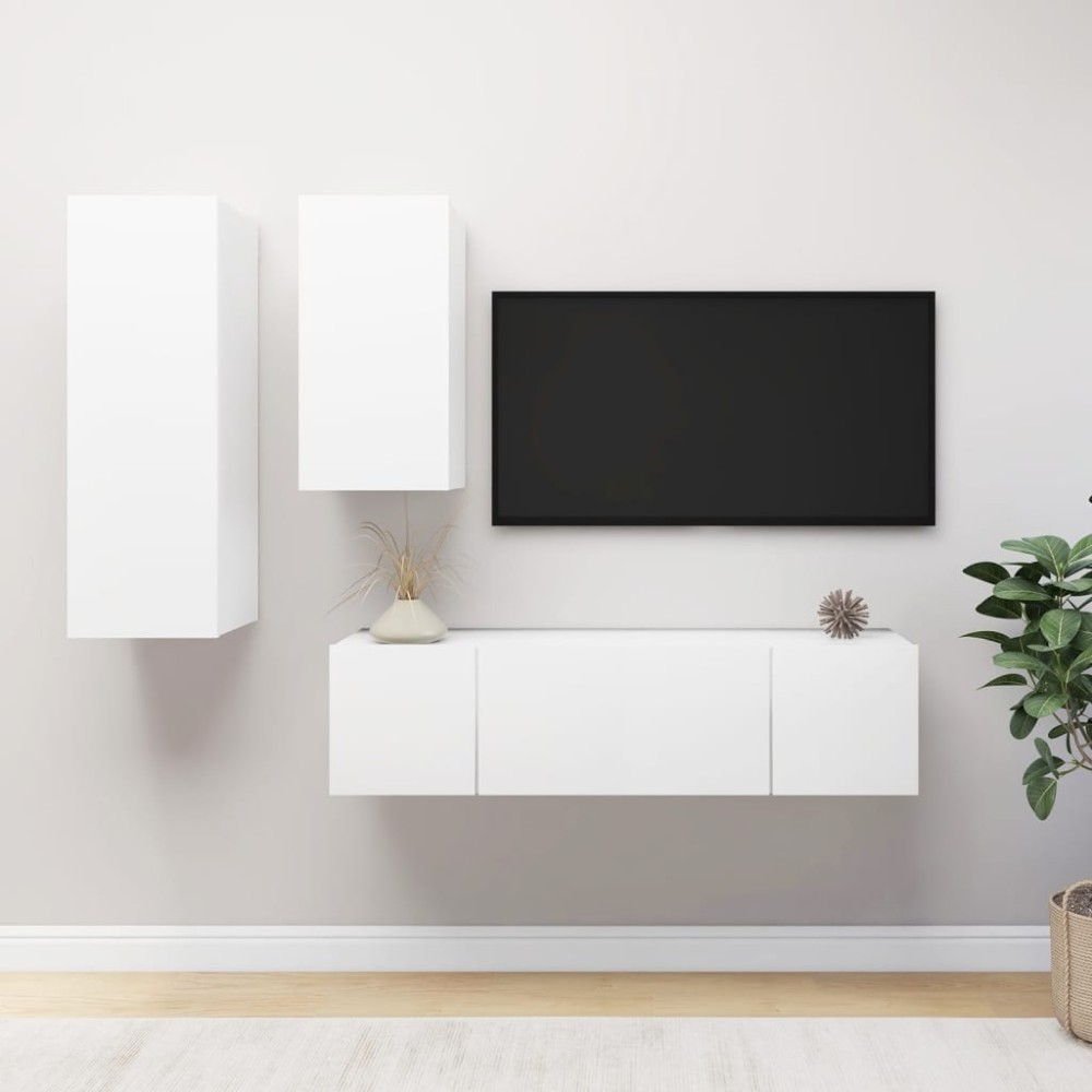 vidaXL Set dulapuri TV, 4 piese, alb, lemn prelucrat