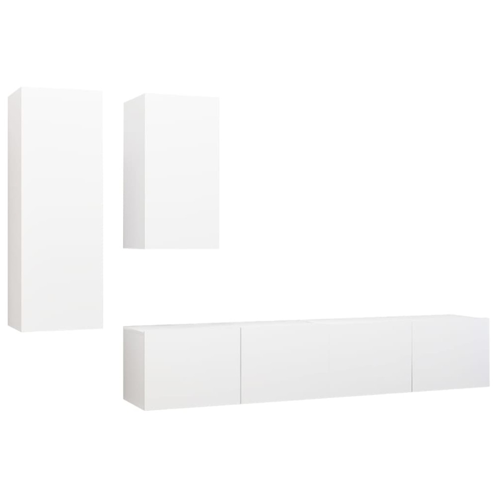 vidaXL Set dulapuri TV, 4 piese, alb, lemn prelucrat