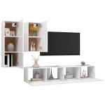 vidaXL Set dulapuri TV, 4 piese, alb, lemn prelucrat vidaXL Set dulapuri TV, 4 piese, alb, lemn prelucrat