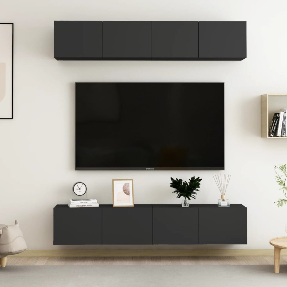 vidaXL Dulapuri TV, 4 buc., negru, 80x30x30 cm, lemn prelucrat